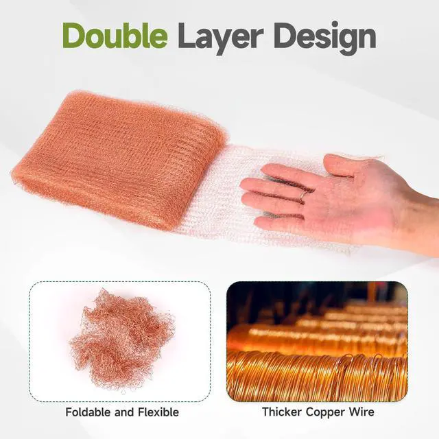 Alt view image 4 of 7 - 5th Gen Copper Mesh Rodent Control Set, 4in x 30ft Premium Pure Copper Wool | Rustproof Mesh Roll for Mice Slug Snail Control, Ideal for Hole Blocking, with Exclusive Wood Stick