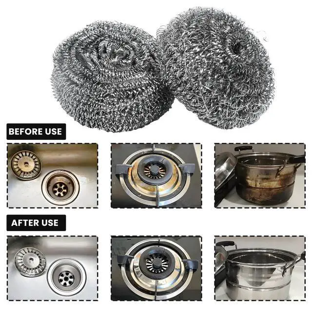 Alt view image 5 of 6 - 6 Pcs Stainless Steel Scrubber, Steel Wool Pads, Flexible Scrubber Pads, Dishwashing Scouring Pads Heavy Duty, Kitchen Scrubbing Sponges for Cleaning Dishes, Pots, Pans, Grills and Sinks