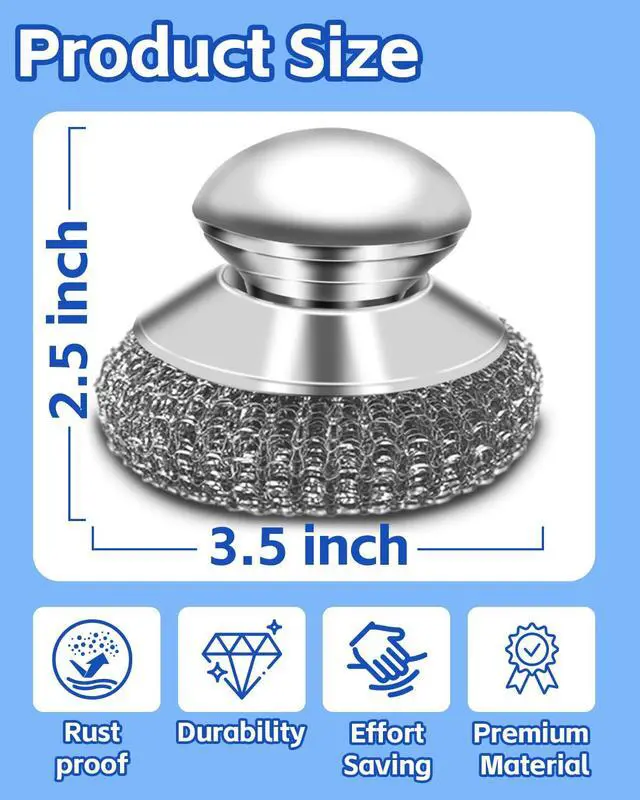 Alt view image 7 of 7 - 2 Pack Stainless Steel Scrubber with Handle, Includes 2 Replacement Steel Wool Pads, Heavy-Duty Scouring Brush for Pots, Pans, Stovetops and Kitchen Cleaning