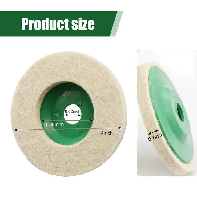 Alt view image 2 of 6 - Wool Felt Polishing Disc, Car Waxing and Polishing Wool Wheel Pads for 100 Angle Grinder, 4" Portable Multifunctional Thickening Maintenance Tool, for Cars Body Metal Marble Glass (Green)