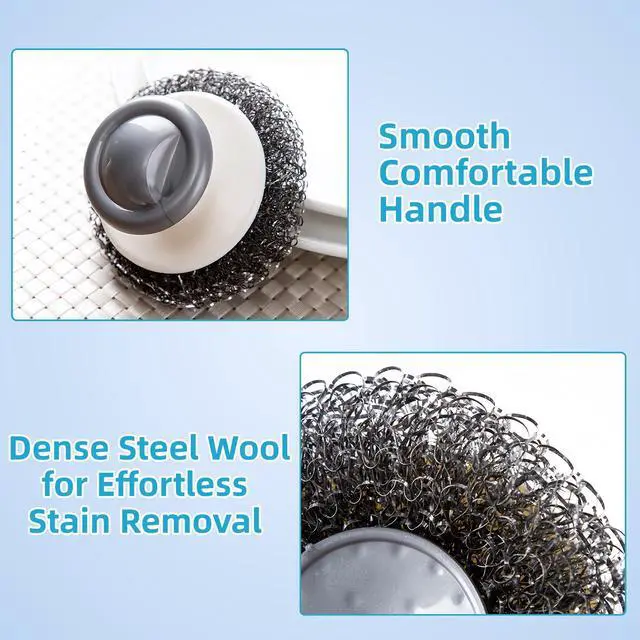 Alt view image 3 of 6 - 2 Pack Stainless Steel Scrubber Set, Durable & Convenient Stainless Steel Cleaner with Handle for Cleaning Cast Iron, Pots, Pans, Grill, Stoves, Sink & Cookware (Plastic Handle)