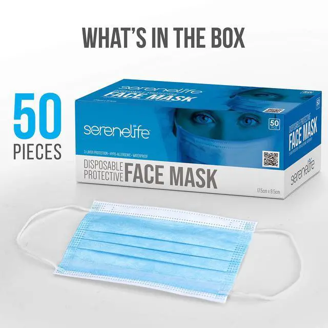 Alt view image 5 of 5 - SereneLife 50 Count Disposable Kids Face Masks | Breathable 3-Ply Layers | Non-Woven Fabric | Comfortable Earloops | Daily Use & Personal Care | Easy to Use & Disposable | For Children (Blue)