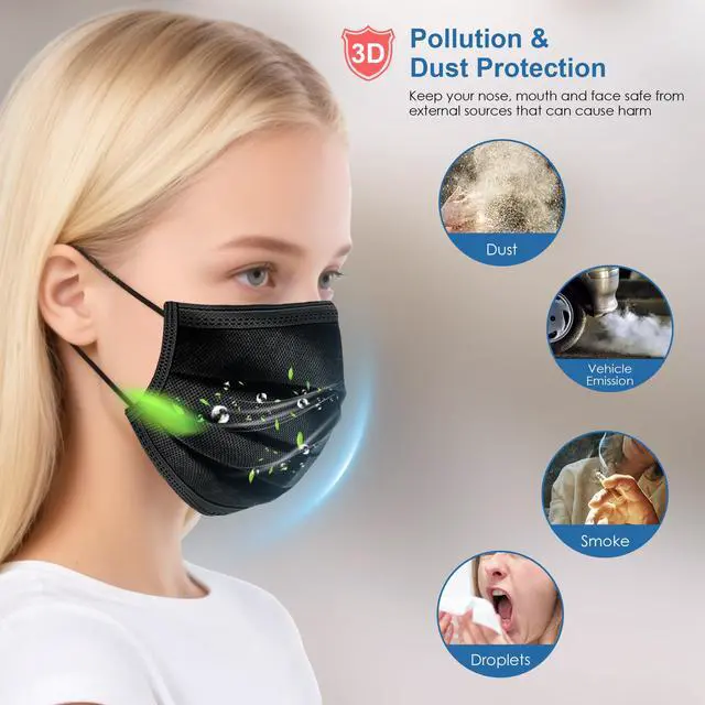 Alt view image 4 of 7 - Black Disposable Face Masks 50PCS 3 Ply