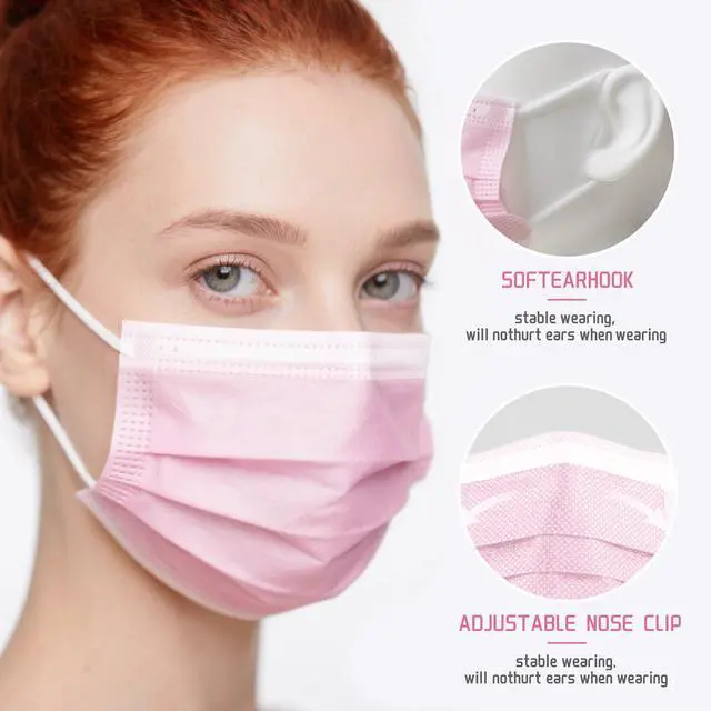 Alt view image 4 of 6 - 5 Color Disposable Face Masks 100 Pcs,Adults Mask for Indoor Outdoor