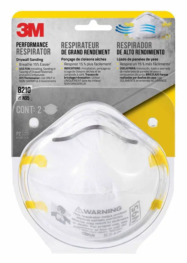 Main image of N95 Performance Respirator 8210, 2 Pack, Drywall Sanding, NIOSH-APPROVED N95, Advanced Filter Media For Easy Breathing, Cushioning Nose Foam, Adjustable Noseclip, Stretchable Straps (8210D2-DC)