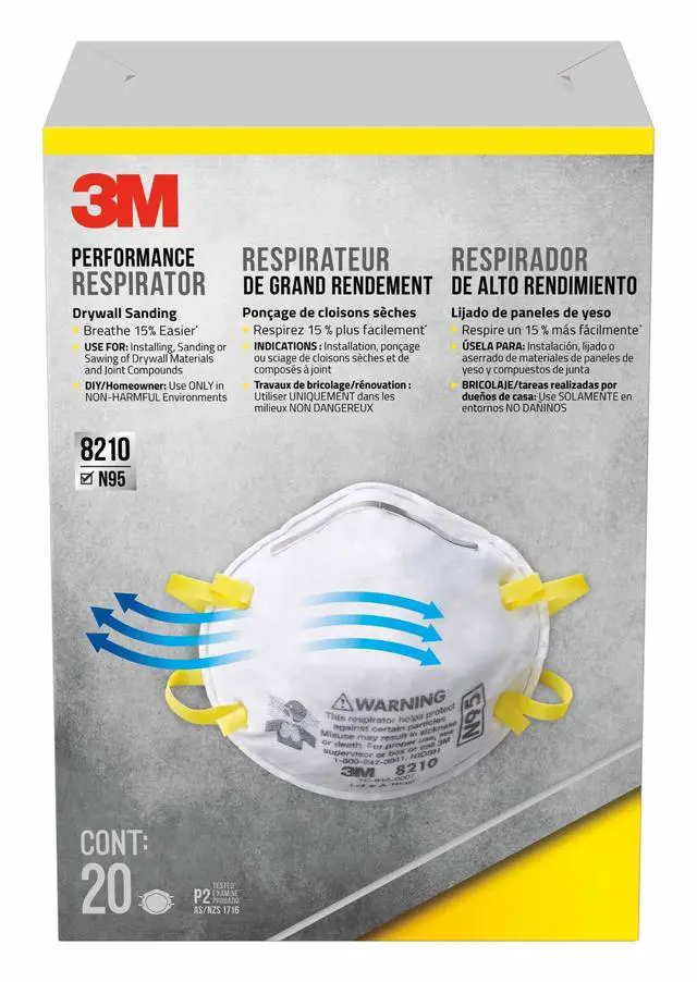 Alt view image 2 of 6 - N95 Performance Respirator 8210, 2 Pack, Drywall Sanding, NIOSH-APPROVED N95, Advanced Filter Media For Easy Breathing, Cushioning Nose Foam, Adjustable Noseclip, Stretchable Straps (8210D2-DC)