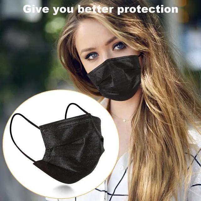 Alt view image 3 of 6 - 50-Pack Black Disposable Face Masks 4-Ply Breathable Dust Masks for Men & Women Super Soft Masks, Lightweight Protection for Daily Use, Travel