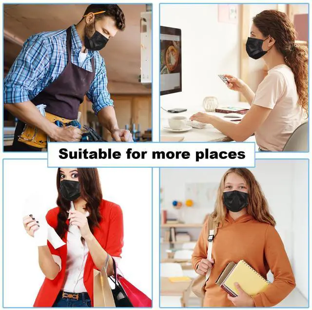 Alt view image 6 of 6 - 50-Pack Black Disposable Face Masks 4-Ply Breathable Dust Masks for Men & Women Super Soft Masks, Lightweight Protection for Daily Use, Travel