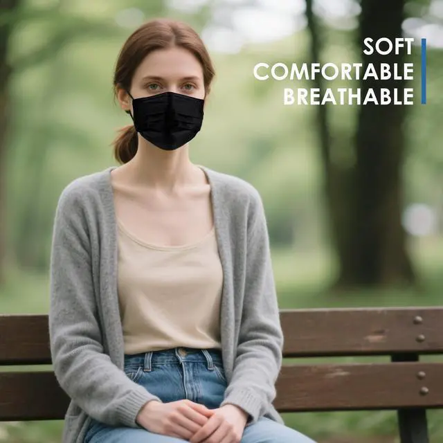Alt view image 6 of 7 - Black Disposable Face Masks 50PCS 3 Ply