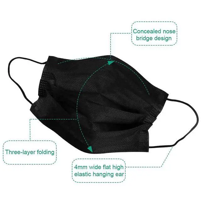 Alt view image 7 of 7 - Black Disposable Face Masks 50PCS 3 Ply