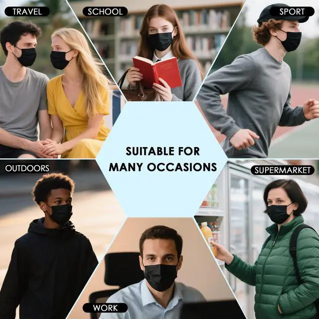 Alt view image 5 of 7 - Black Disposable Face Masks 50PCS 3 Ply