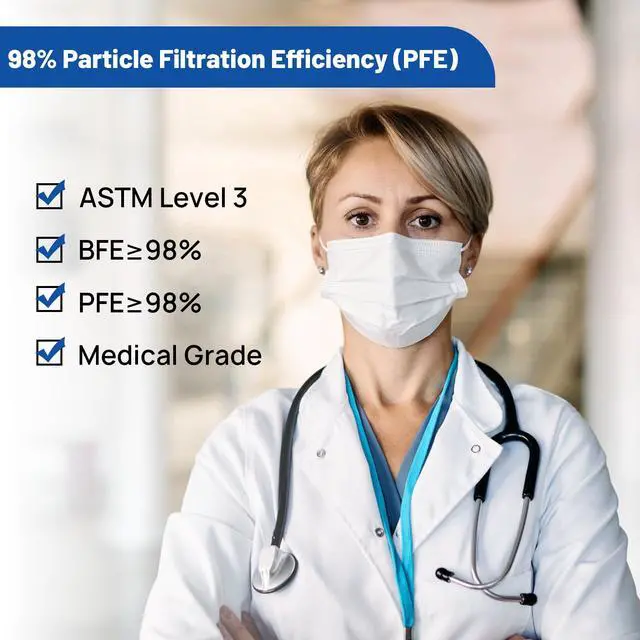 Alt view image 2 of 6 - 50 Pack White Disposable Face Masks for Adults, 4-Ply, ASTM Level 3 | Medical White Face Mask, 98% Filtration, Breathable & Comfortable
