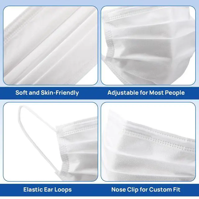 Alt view image 5 of 6 - 50 Pack White Disposable Face Masks for Adults, 4-Ply, ASTM Level 3 | Medical White Face Mask, 98% Filtration, Breathable & Comfortable