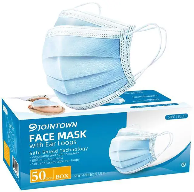 Main image of Disposable Face Mask - 3 Ply Filter Protection Face Masks, 50 Pack Blue