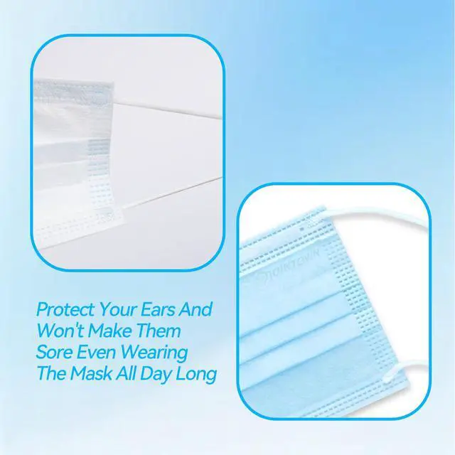 Alt view image 2 of 5 - Disposable Face Mask - 3 Ply Filter Protection Face Masks, 50 Pack Blue