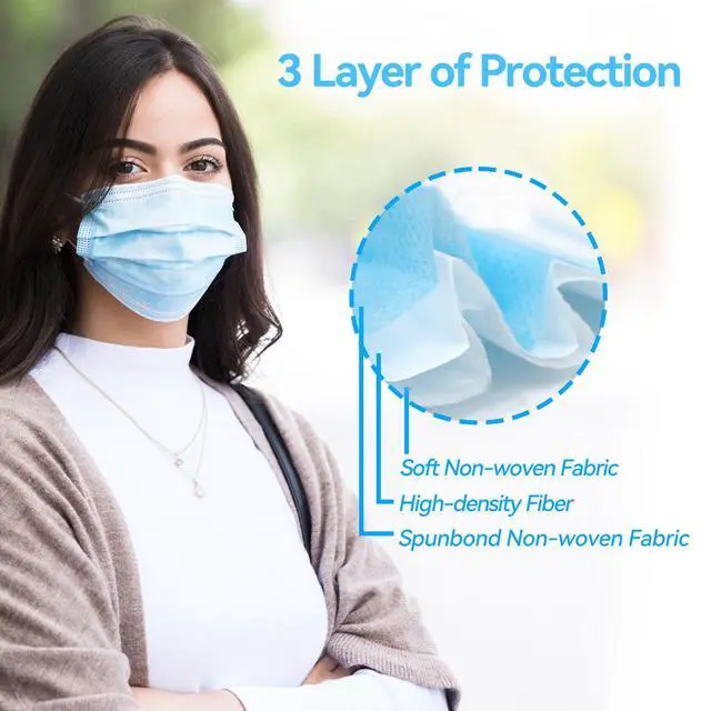 Alt view image 4 of 5 - Disposable Face Mask - 3 Ply Filter Protection Face Masks, 50 Pack Blue