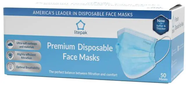 Main image of 50pcs Disposable Face Mask Thickness Comfort Earloops (Sky Blue, 50 Masks (1 Box))