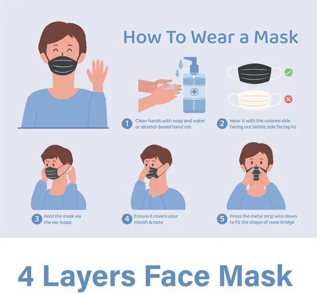 Alt view image 5 of 7 - 50 Pcs Black Disposable 4 Layers Face Masks, Non-medical, Extra Layer Protection Face Masks for Adult, Teenager, Seniors