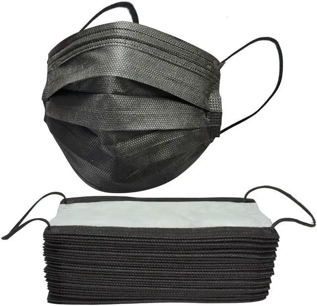 Alt view image 6 of 7 - 50 Pcs Black Disposable 4 Layers Face Masks, Non-medical, Extra Layer Protection Face Masks for Adult, Teenager, Seniors