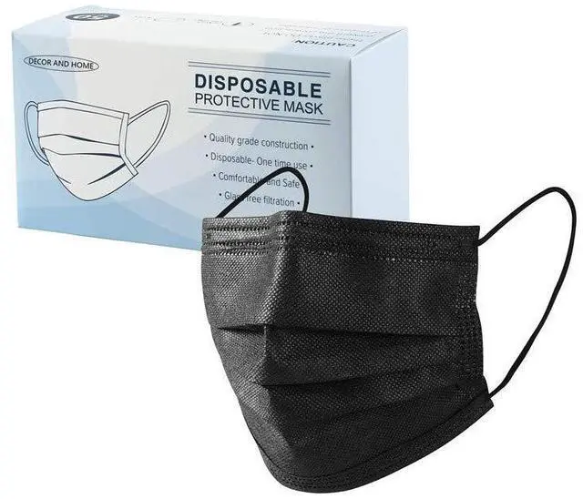 Main image of Disposable Face Masks, 50 Pack, Black, 3-Ply, Single Daily Use, Face Mask for Women & Men