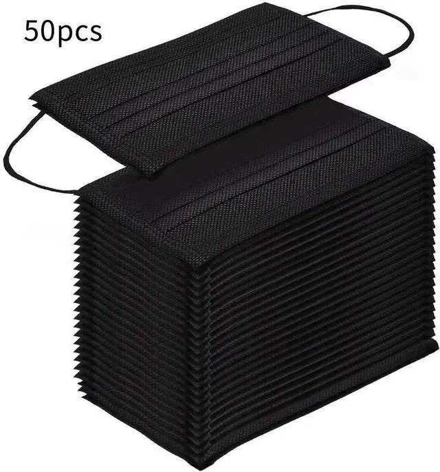 Alt view image 3 of 6 - Disposable Face Masks, 50 Pack, Black, 3-Ply, Single Daily Use, Face Mask for Women & Men