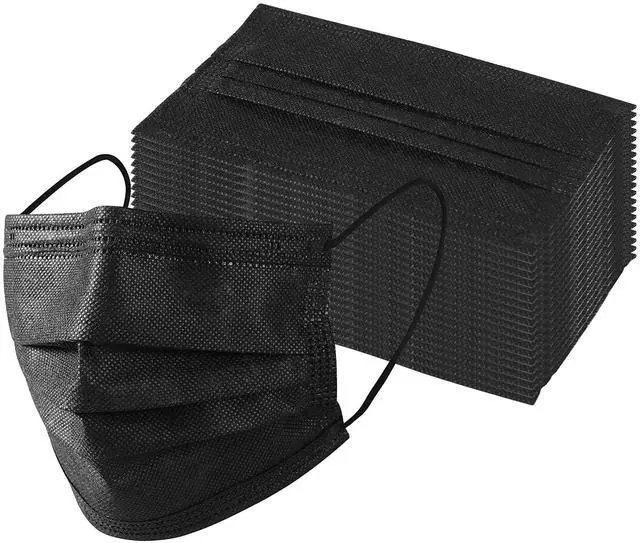 Alt view image 2 of 6 - Disposable Face Masks, 50 Pack, Black, 3-Ply, Single Daily Use, Face Mask for Women & Men
