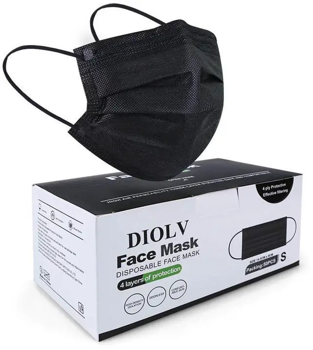Main image of Kids Disposable Face Masks 4-Layer Breathable Masks 50 Pcs Black for Child