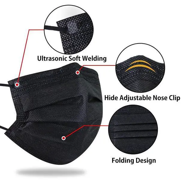 Alt view image 3 of 7 - Kids Disposable Face Masks 4-Layer Breathable Masks 50 Pcs Black for Child