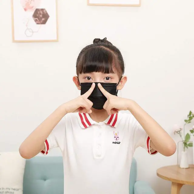 Alt view image 6 of 7 - Kids Disposable Face Masks 4-Layer Breathable Masks 50 Pcs Black for Child