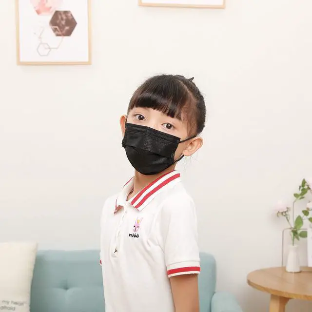 Alt view image 7 of 7 - Kids Disposable Face Masks 4-Layer Breathable Masks 50 Pcs Black for Child