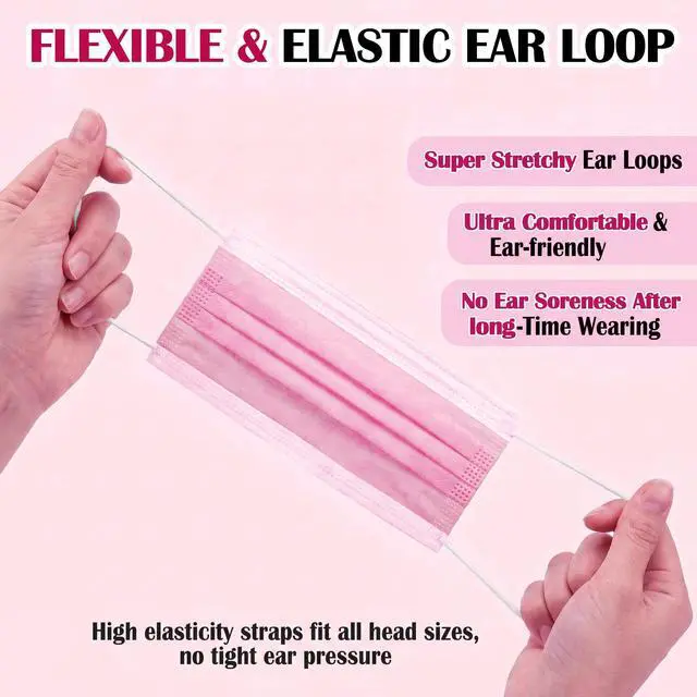 Alt view image 5 of 7 - 100 Pcs Disposable 3 Layer Filter Pink Dustproof Male and Female Universal Mask, Suitable for Party - Outdoor Travel - Daily Use