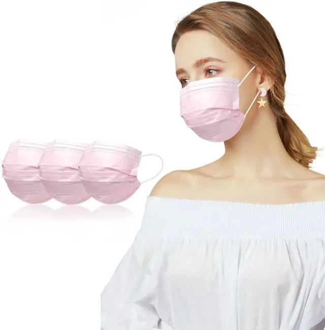 Main image of Disposable Face Masks Pink 100 PCS 3 Ply Safety Respirator Breathable Comfortable Protection for Home Office Outdoor