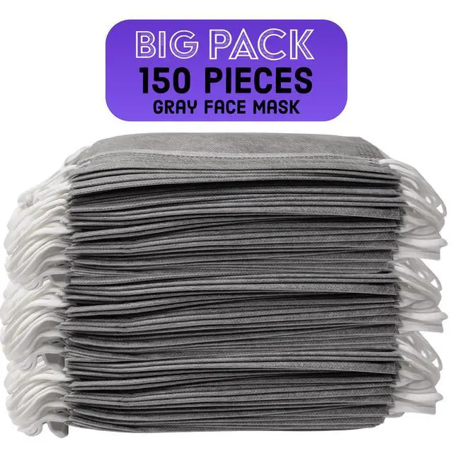 Alt view image 2 of 5 - 150PCS Gray Disposable Face Masks, Non-medical, 3 Layer Protection Face Masks for Adult, Teenager, Seniors Bag 150pcs (Gray)
