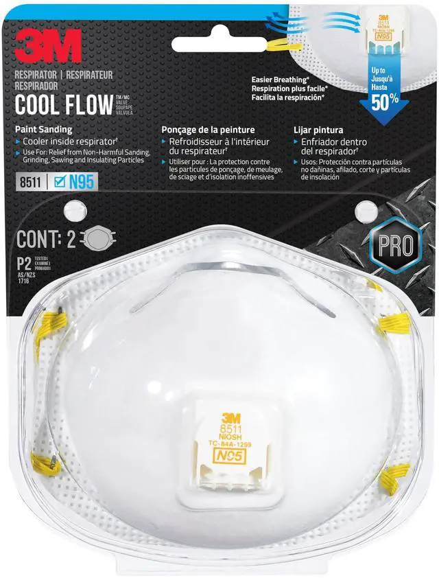 Main image of N95 Respirator 8511, Cool Flow Valve, 2 Pack, NIOSH-APPROVED, Advanced Filter Media For Easy Breathing, Comfortable For Long Periods Of Wear, Helps Filter Pollen, Mold Spores & Dust (8511PA1-2A-PS)