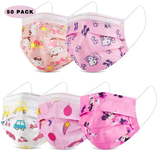 Main image of Kids Face Mask 3 Ply Layer Safty Breathable Fabric for Girls and Boys (50 Pack)