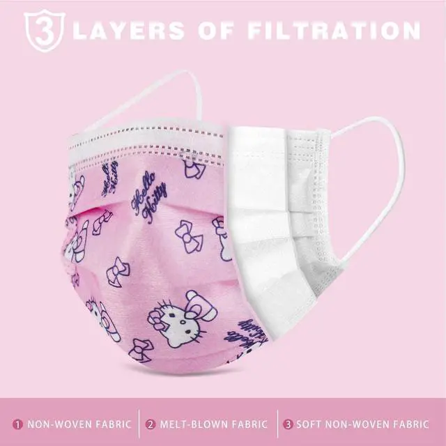 Alt view image 3 of 5 - Kids Face Mask 3 Ply Layer Safty Breathable Fabric for Girls and Boys (50 Pack)