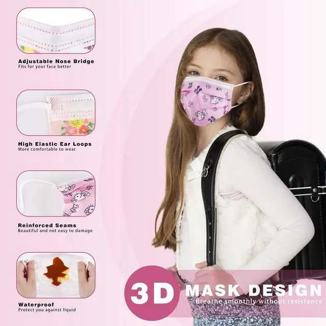 Alt view image 4 of 5 - Kids Face Mask 3 Ply Layer Safty Breathable Fabric for Girls and Boys (50 Pack)