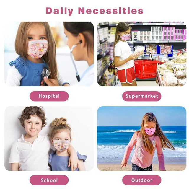 Alt view image 5 of 5 - Kids Face Mask 3 Ply Layer Safty Breathable Fabric for Girls and Boys (50 Pack)