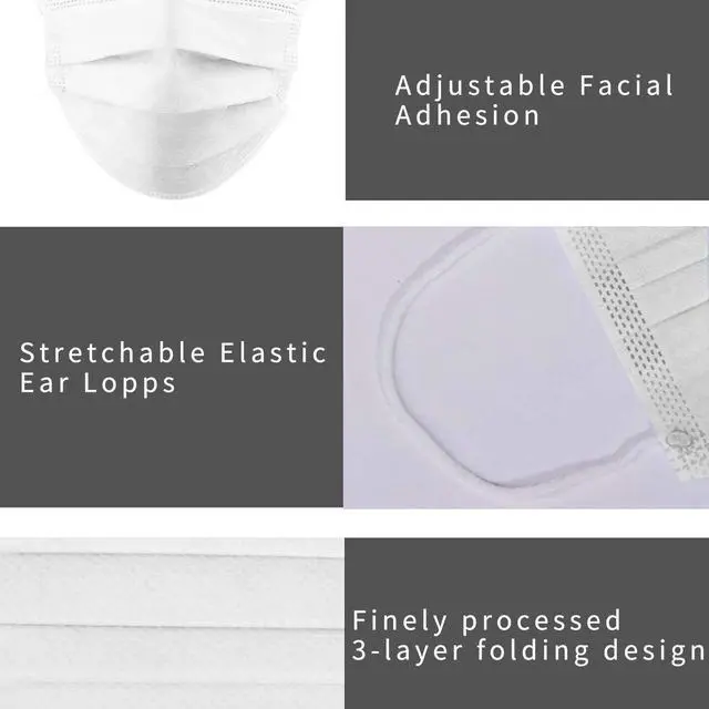Alt view image 3 of 7 - Face Mask, Disposable Masks for Adult 3-Ply Mouth Cover Dust Safety Protection (Pack of 50)