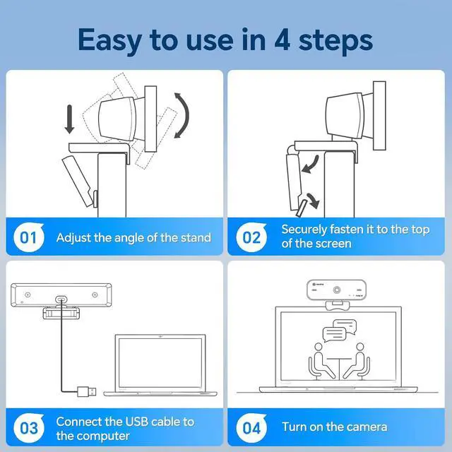 Alt view image 3 of 6 - 4K Webcam for PC with Dual Microphones, Autofocus USB Camera with Privacy Cover and Auto Light Correction, Plug and Play for Laptop, Mac, Zoom, Teams, Video Calls and Streaming