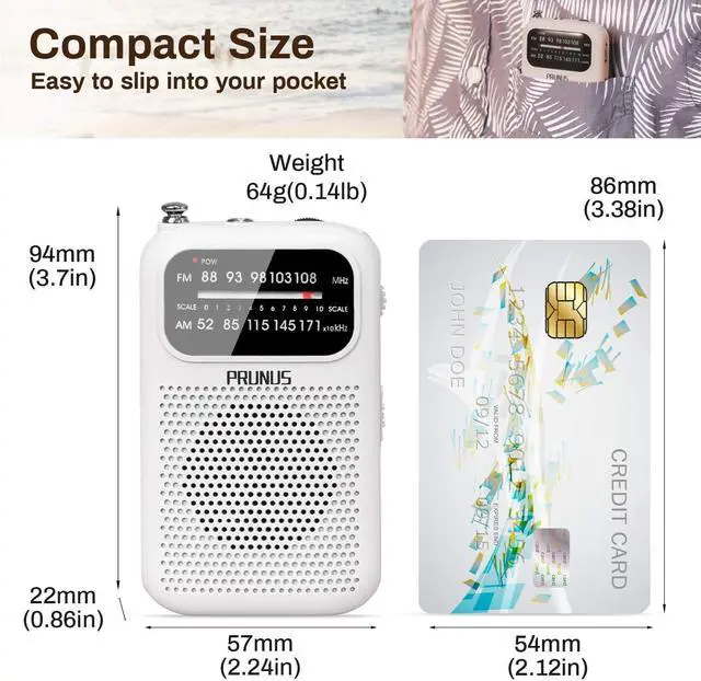 Main image of PRUNUS J-777 Pocket Radios Portable AM FM Small Personal Radio | with Best Reception, AAA Battery Operated Transistor Radio with Headphone & Speaker for Walk/Jogging/Camping