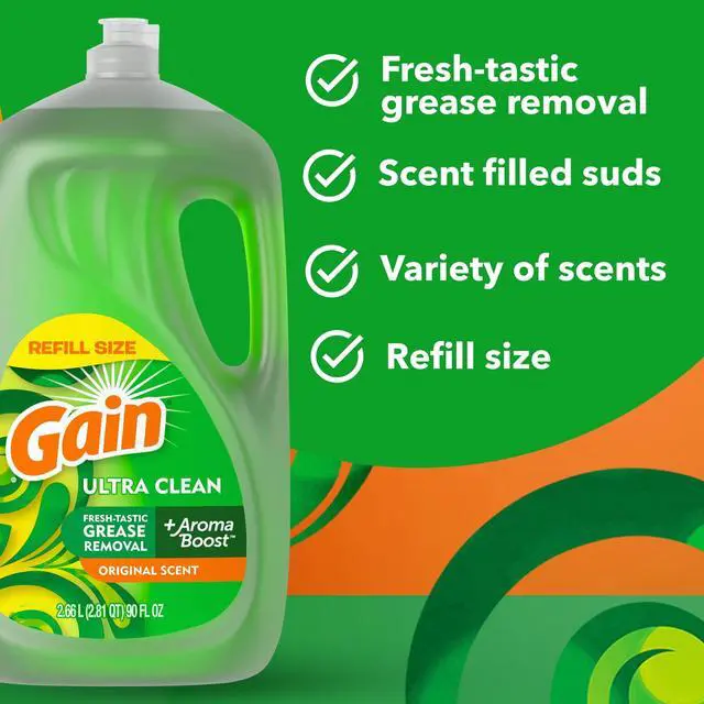 Alt view image 2 of 5 - Gain Ultra Dishwashing Liquid Dish Soap, Original Scent, 90.0 fl oz