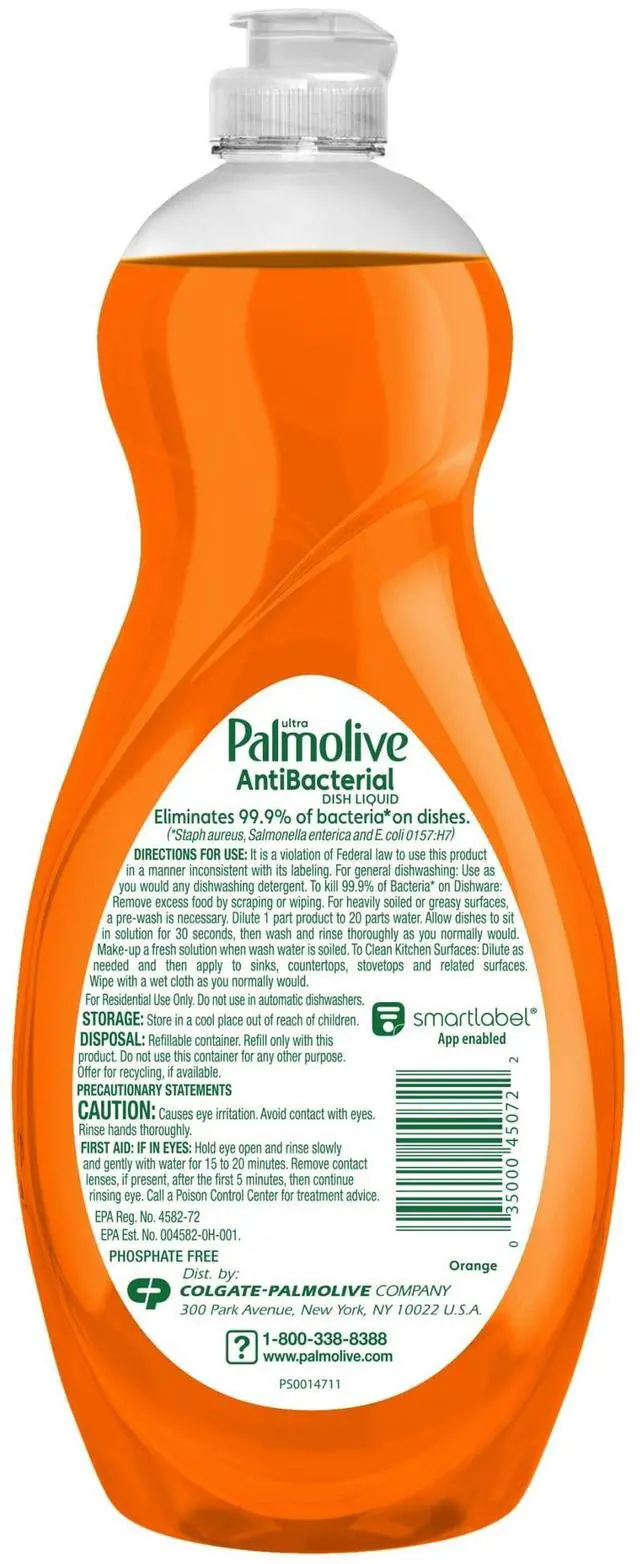 Alt view image 3 of 6 - Palmolive Ultra Concentrated Antibacterial Liquid Dish Soap, Orange Scent, 32.5 Fluid Ounce Bottle