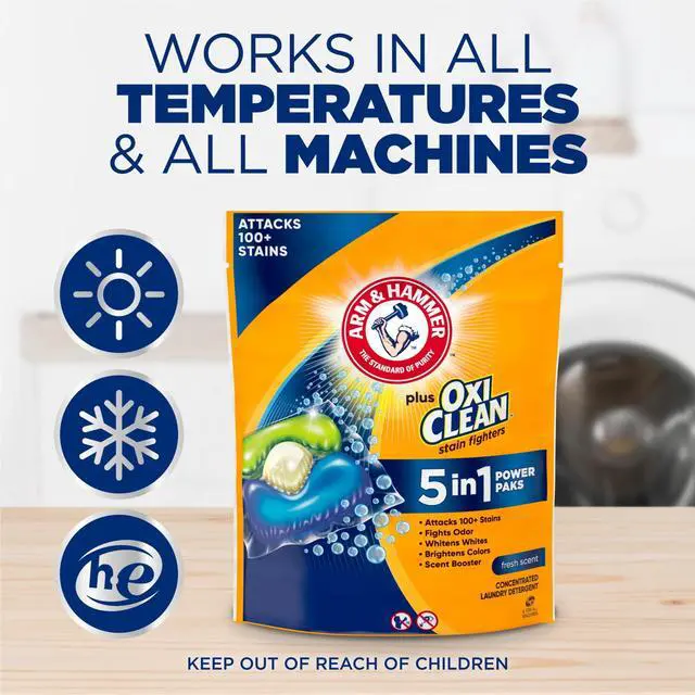 Alt view image 5 of 5 - ARM & HAMMER Plus OxiClean 5-in-1 Laundry Detergent Paks, Fresh Scent, 42 Count