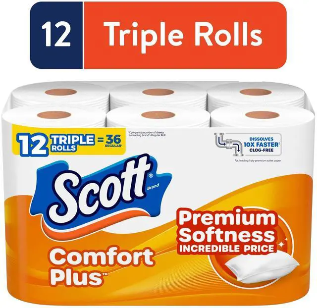 Alt view image 2 of 7 - Comfort Plus Soft Strong Toilet Paper, 12 Triple Rolls, EcoFriendly Bathroom Tissue, Household Paper for Restroom Family Daily Use