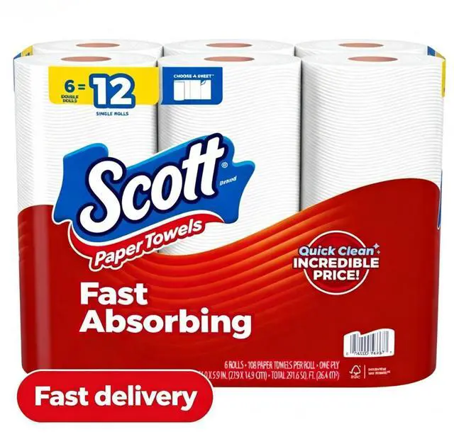 Main image of Paper Towels Choose-A-Sheet 6 Double Rolls, Strong Absorbent Kitchen Paper Towel Rolls, Quick Cleanup for Home Kitchen Office