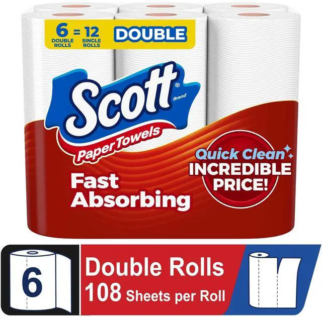 Alt view image 2 of 7 - Paper Towels Choose-A-Sheet 6 Double Rolls, Strong Absorbent Kitchen Paper Towel Rolls, Quick Cleanup for Home Kitchen Office