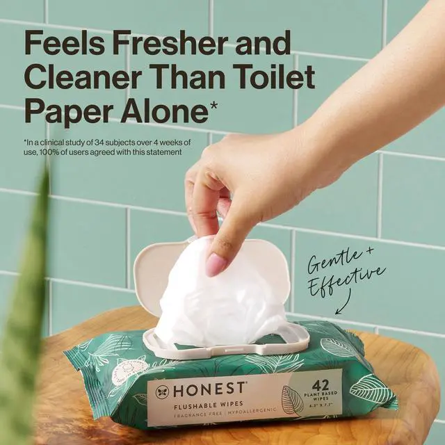 Alt view image 2 of 6 - Flushable Wipes for Adults, Fragrance Free and Hypoallergenic Wet Wipes, Tropical Leaves, 42 Count