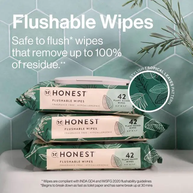 Alt view image 6 of 6 - Flushable Wipes for Adults, Fragrance Free and Hypoallergenic Wet Wipes, Tropical Leaves, 42 Count