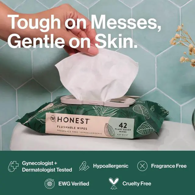 Alt view image 4 of 6 - Flushable Wipes for Adults, Fragrance Free and Hypoallergenic Wet Wipes, Tropical Leaves, 42 Count